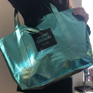 Opening Ceremony Bags - Opening Ceremony Large Teal Metallic Shopper Tote Opening Ceremony Bags - Opening Ceremony Large Teal Metallic Shopper Tote